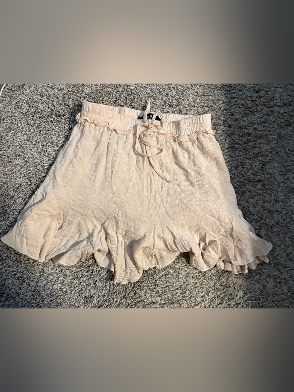Ruffle-Hem Mini Skirt with Drawstring Waist - Cream